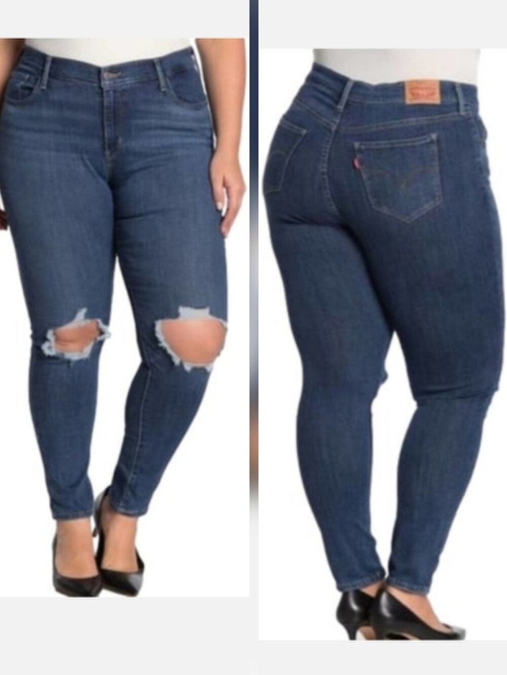 Levis 711 Skinny Jeans Womens 20W M Mid Rise Distressed Ripped Sculpt Soft Blue